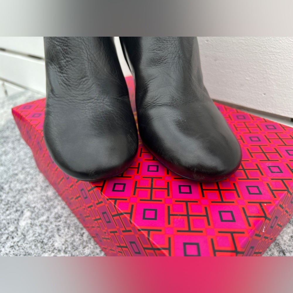 TORY BURCH | Lowell 85mm Leather Wedge Black Ankle Boot Bootie Heel Size 8.5 - Picture 6 of 8